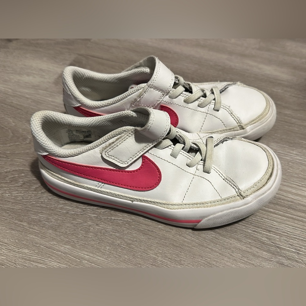 Nike White Sneakers with Pink Swoosh